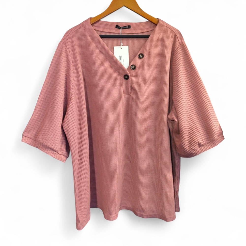 BloomChic Waffle Knit Vneck T-shirt Womens Size 26 Pink/Purple